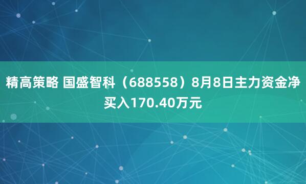 精高策略 国盛智科（688558）8月8日主力资金净买入170.40万元